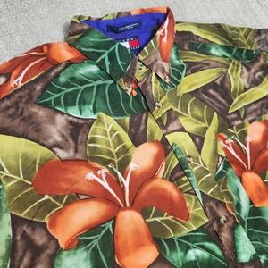 Vintage Tommy Hilfiger Shirt Men L Floral Hawaiian Rayon Camo Military Surplus